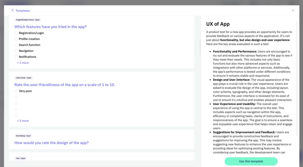 Screenshot of example UX survey template in the clickworker survey tool