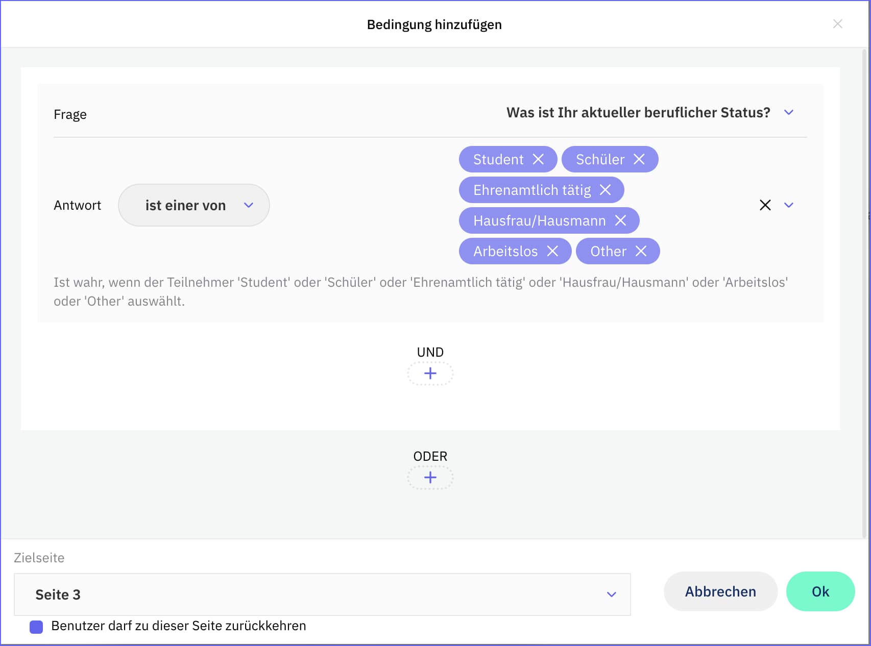 Bedingung für Verzweigungslogik setzen