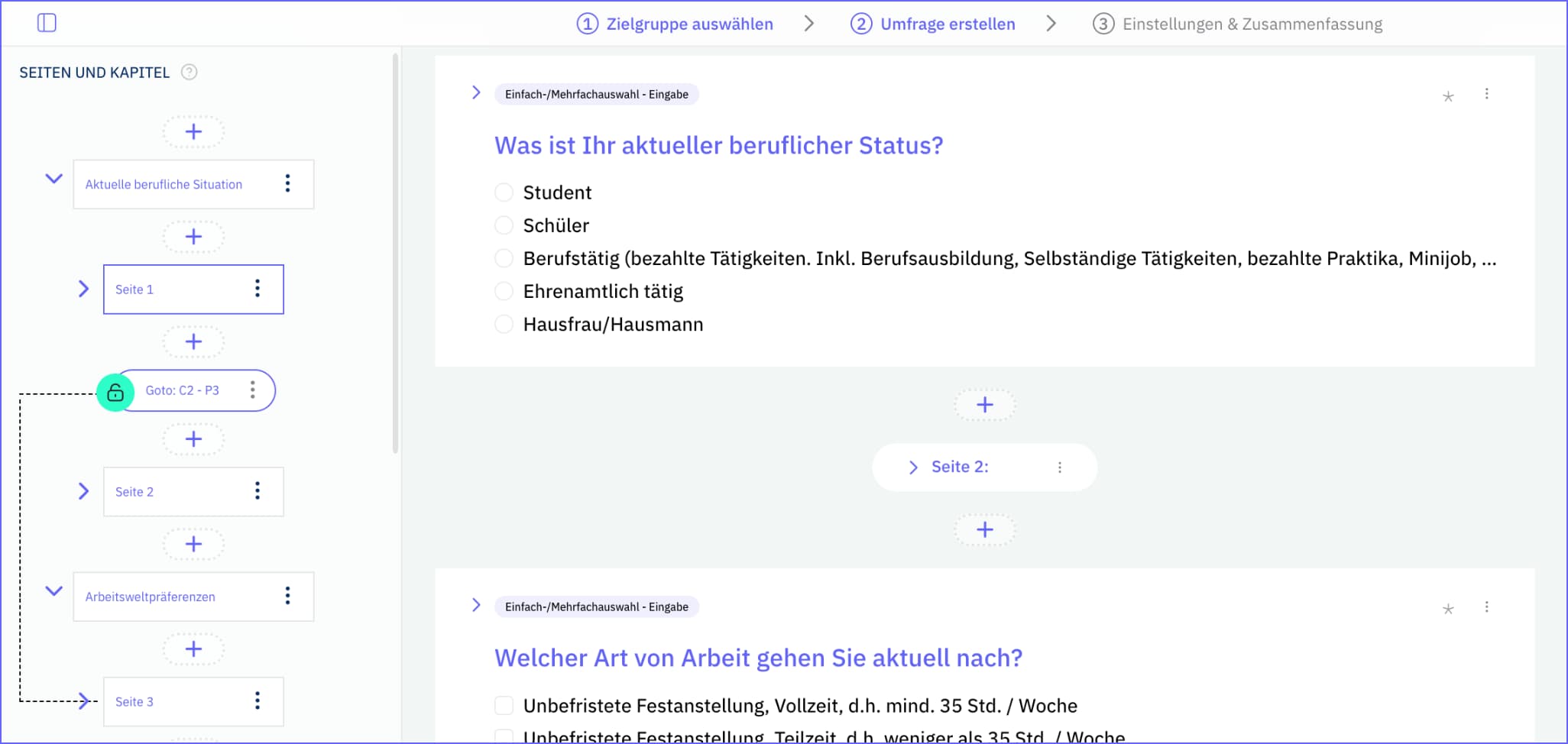 Visualisierung der gesetzten Verzweigungslogik